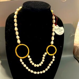Maldita Rita Gold Circles and clasp 
w pearls NECKLACE NWT
